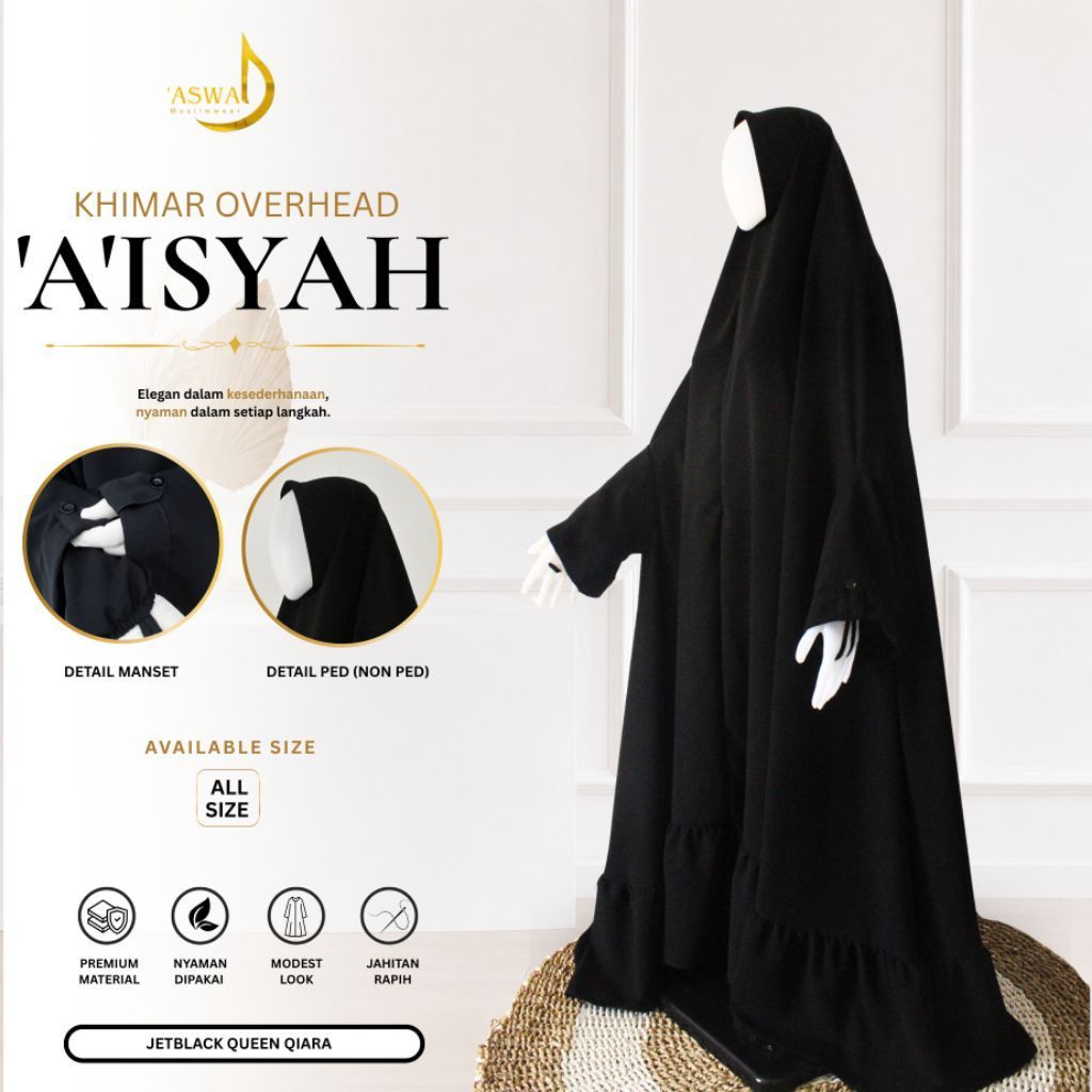 Khimar Overhead Aisyah by Aswad - Khimar Long - Khimar Overhead Jetblack Premium - Jilbab Instan Jum