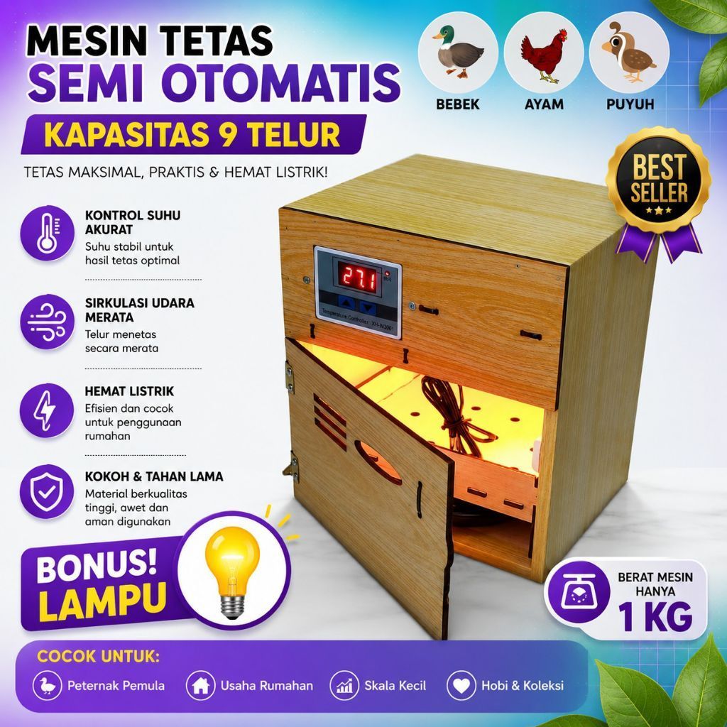Mesin Penetas Telur Digital Semi Otomatis Isi 10 Telur Ayam Kampung