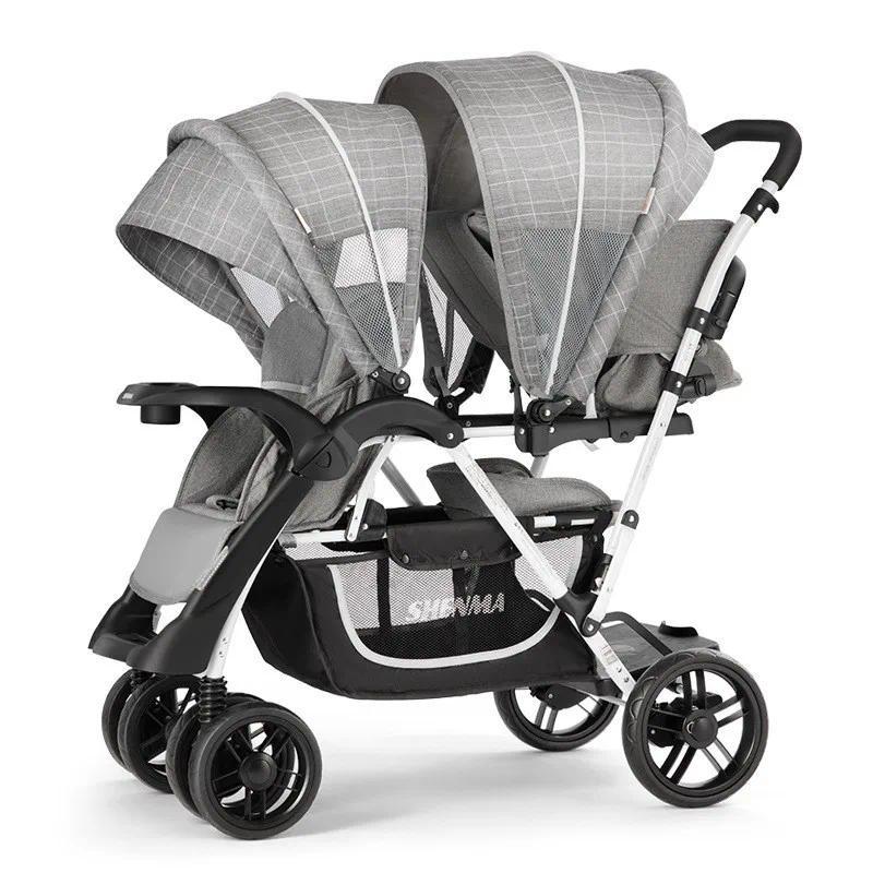 Shenma second child double large child stroller front and rear seat lightweight twin stroller with p