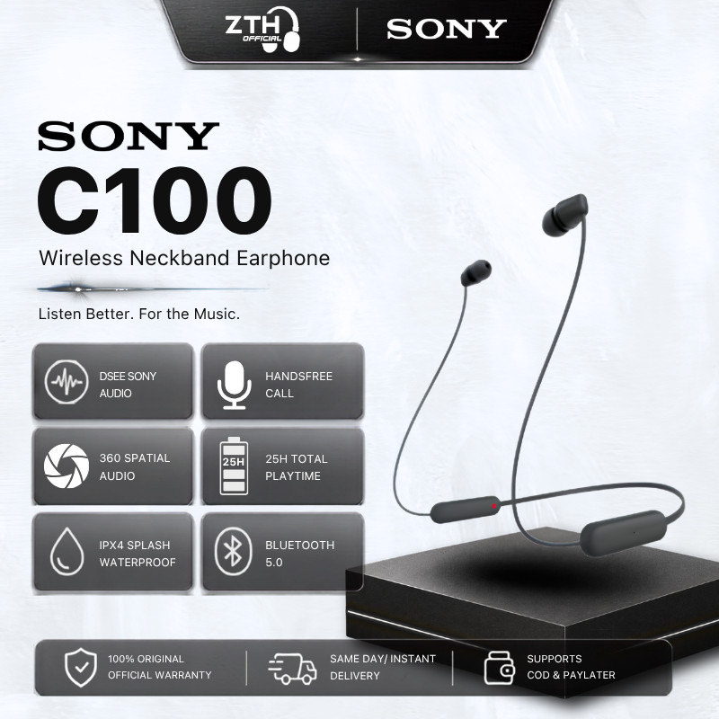 Sony WI-C100 / WI C100 / WIC100 Wireless Sport Earphone Neckband