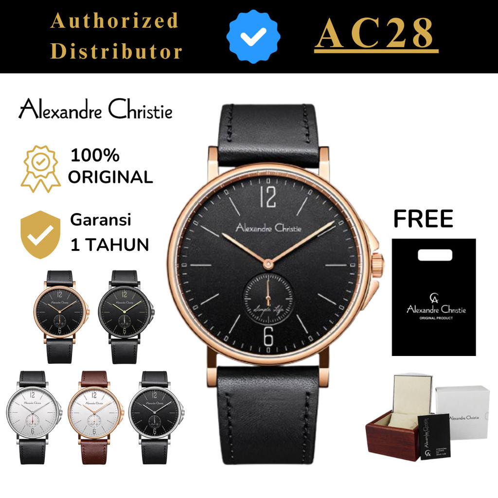 Jam Tangan Pria Alexandre Christie AC 8458 / ac8458 / 8458 Leather Original Garansi 1 Tahun