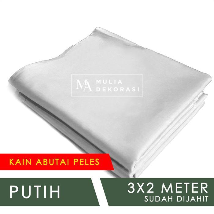 Kain Abutai Peles Dekorasi Backdrop Dijahit Nikahan Lamaran Syukuran - Putih, Kain Saja
