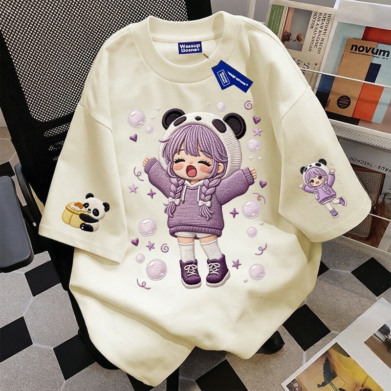 [COD]FUJIAN Kaos Oversize Pria Wanita Motif Gadis Lucu Pakai Hoodie Panda Baju Distro Wanita Lengan 