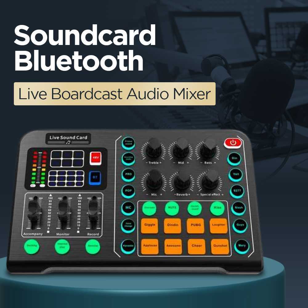 TaffSTUDIO M6 Soundcard External Live Broadcast Audio Mixer Bluetooth 5.0 15 Sound Effects Treble Ba