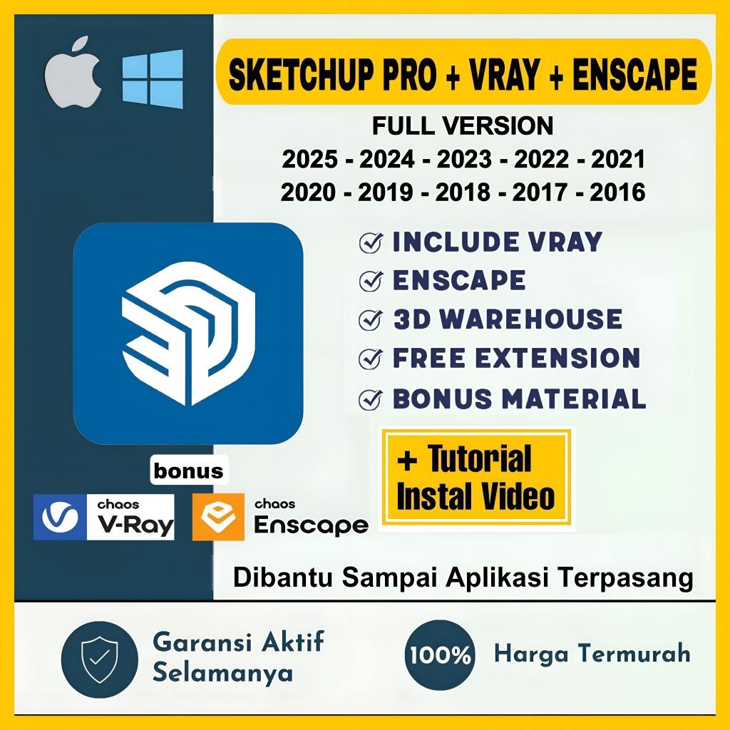 (Win & Mac) Sketchup Pro 2026 + Vray + Enscape Full Version Original Lifetime Aktif Permanen Bergara