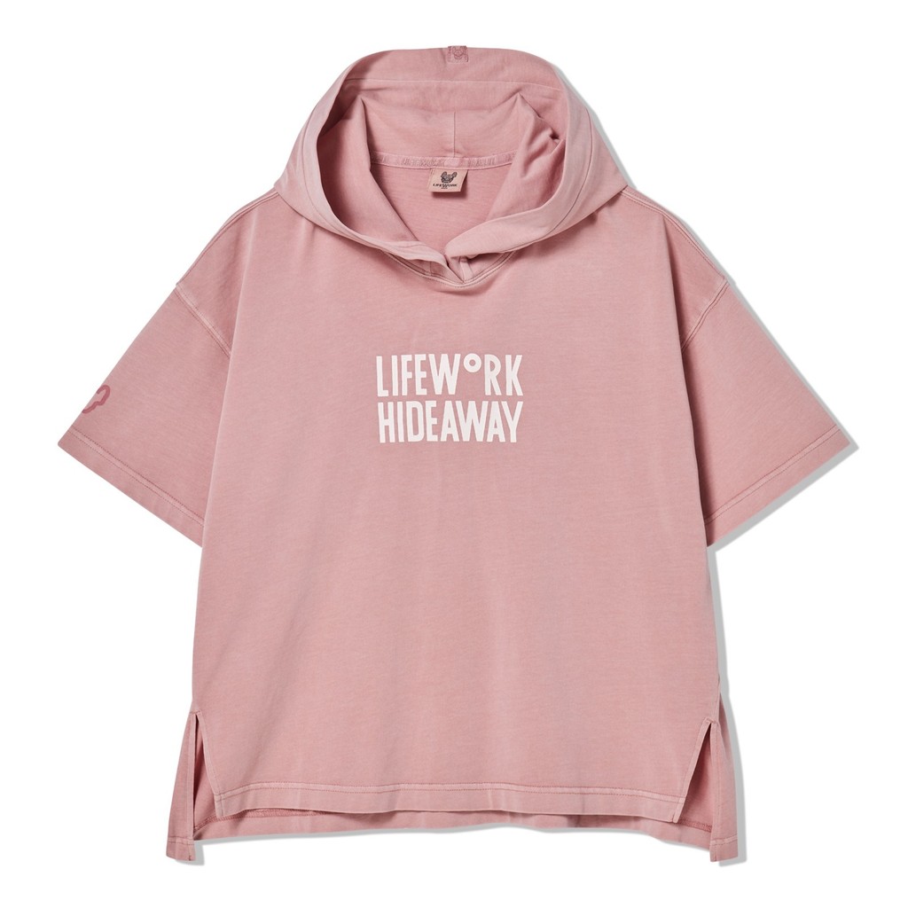 LIFEWORK - Woman Pigment Logo Cuffed Sleeve Hoodie Coral - Top Hoody Warna Coral Untuk Wanita