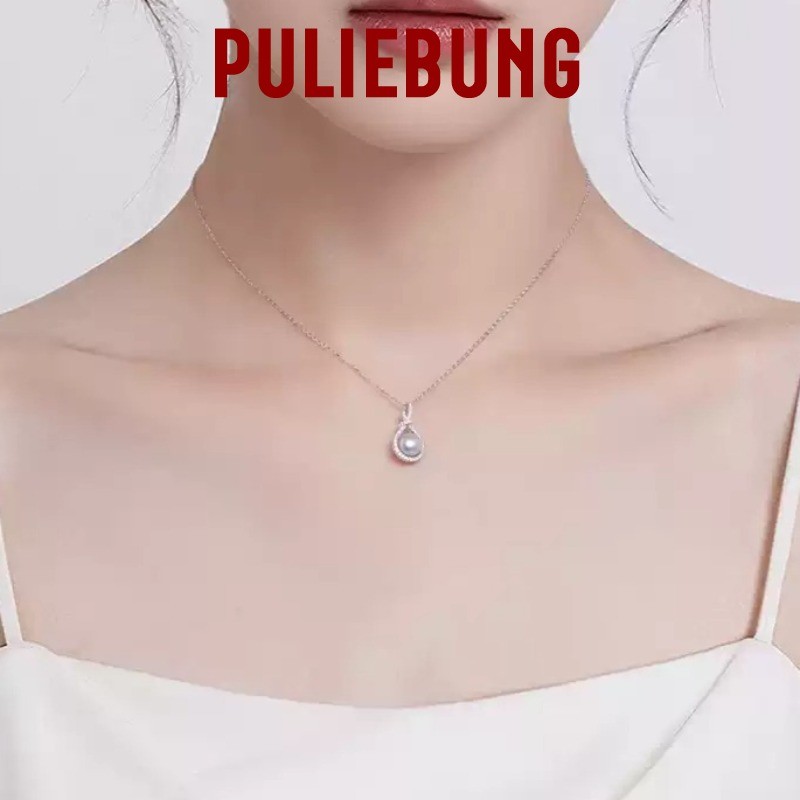 PULIEBUNG Kalung Liontin Mutiara Bulat Desain Potongan Fashion