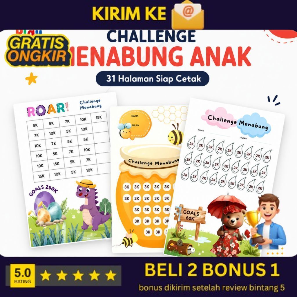 Challenge Menabung Anak | Worksheet Tantangan Menabung Anak Seru | 31 Hari Challenge