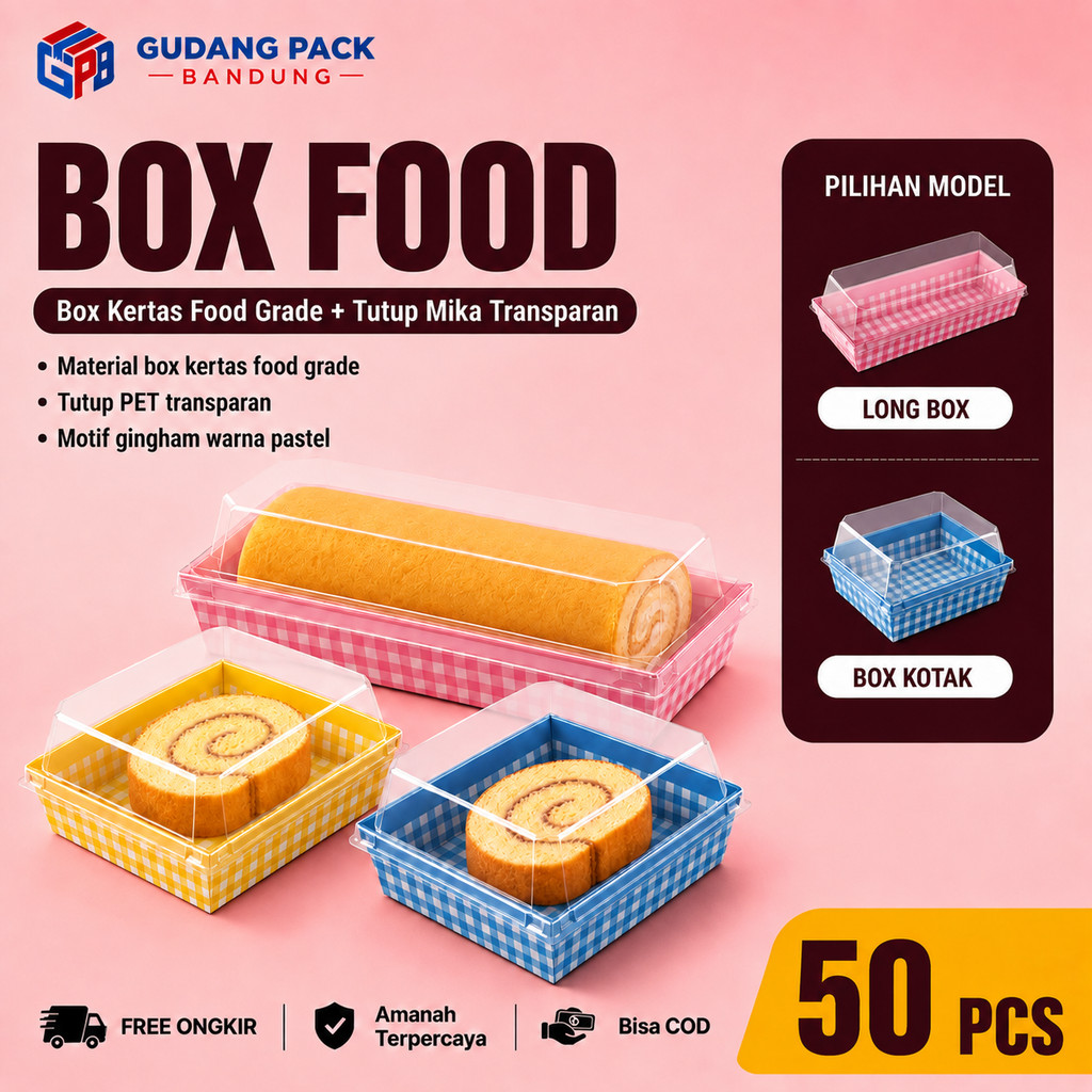 ( 50 Pcs ) Mini Cake Dessert Box Mika Warna Kotak | Box Milk Bunds Bolu Gulung Donut | Paperbox Kota