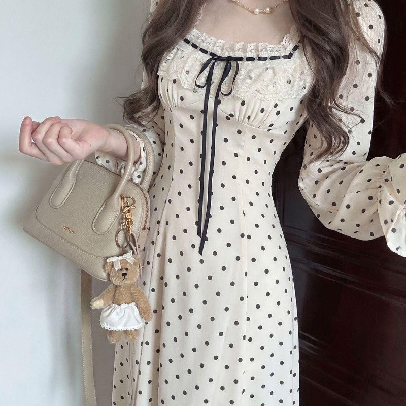 [CHIC HOUR] Gaya Perancis gaun wanita kain renda gaun panjang elegan kualitas premium kain mulberry