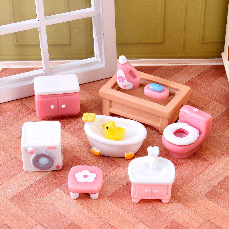 Miniatur Kamar Mandi Set Lengkap Wastafel Bak Mandi Bebek Toilet Kamar Mandi Boneka DIY