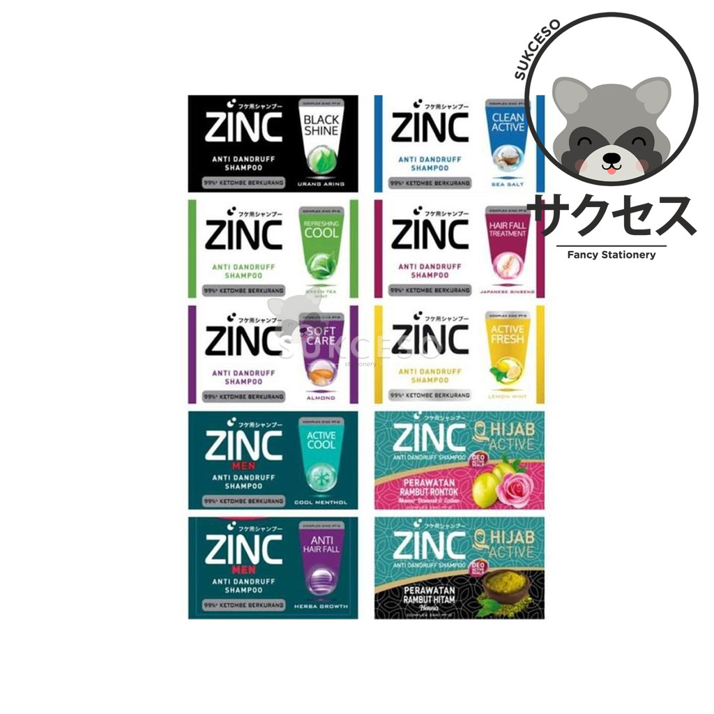 ZINC Shampoo Hijab Sachet 10ml Sachet Renceng 12 Pcs | Shampo Zinc Perawatan Rambut, Active Fresh