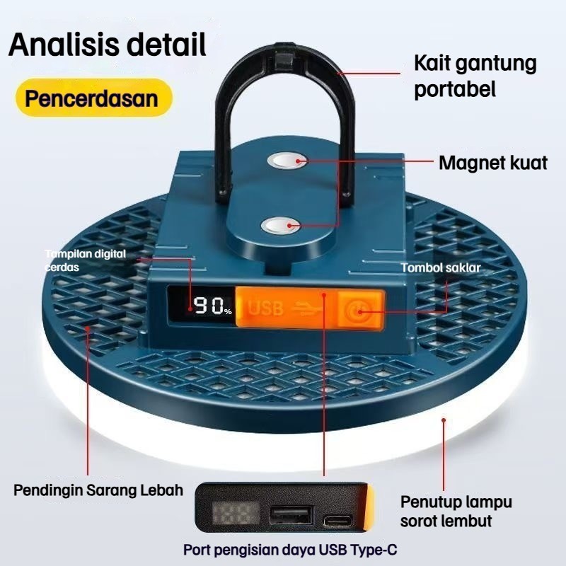 Waterproof Lampu Emergency Portable Digital Display Tahan Lama Mode Powerbank