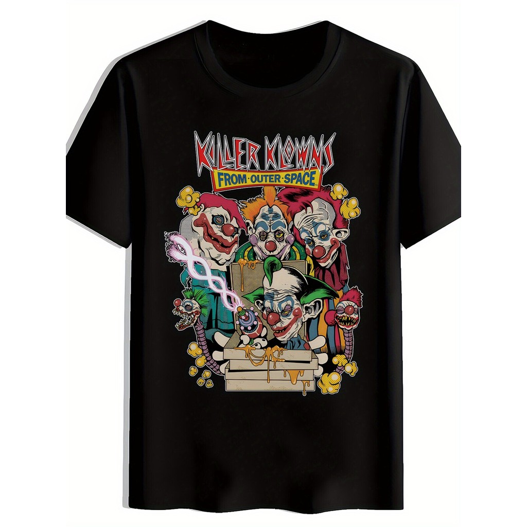 Pakaian jalanan Kaos Grafis Pria Killer Klowns from Outer Space - Hitam dengan Cetakan Badut Kuning 