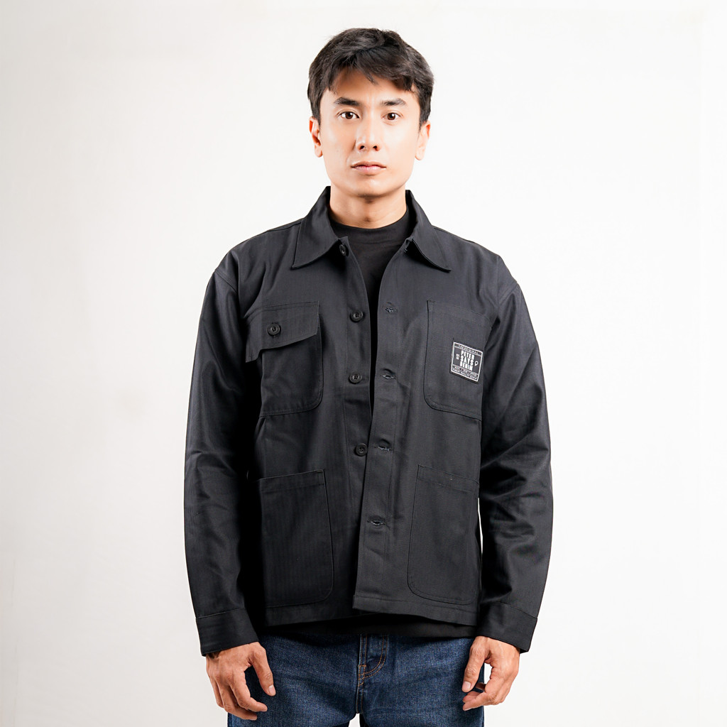 Peter Says Denim Fatigue Jacket Harringbone - Savile Black