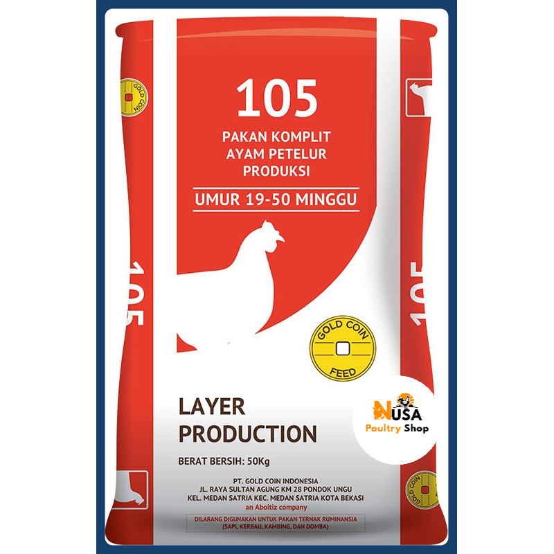 GOLD COIN 105 M PAKAN AYAM PETELUR 1 Kg pakan atau pur komplit untuk ayam petelur yang sedang dalam 