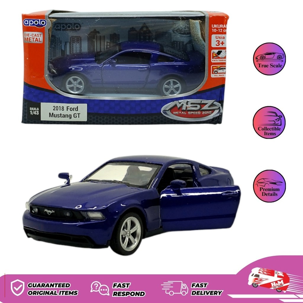 Diecast Apolo MSZ 2018 Ford Mustang GT Biru - Box Kurang Bagus