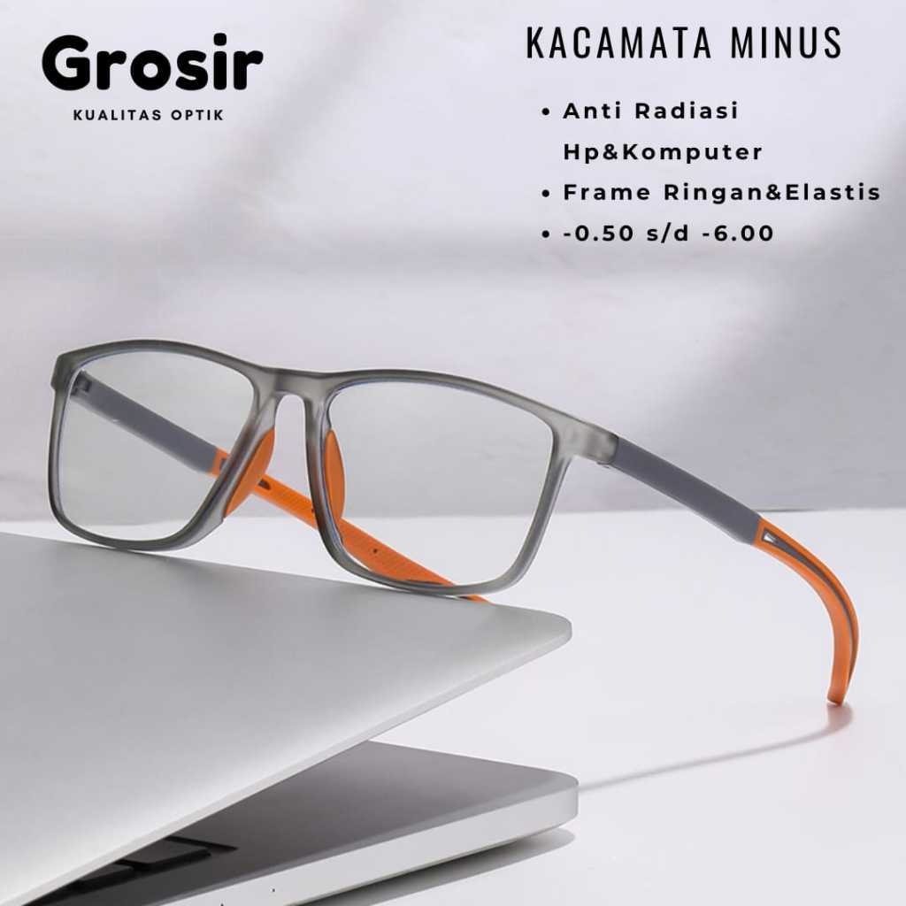 Kacamata Minus Rabun Jauh Anti Radiasi Hp&Komputer Model Sporty Bahan TR90 Kualitas Optik Kaca Mata 