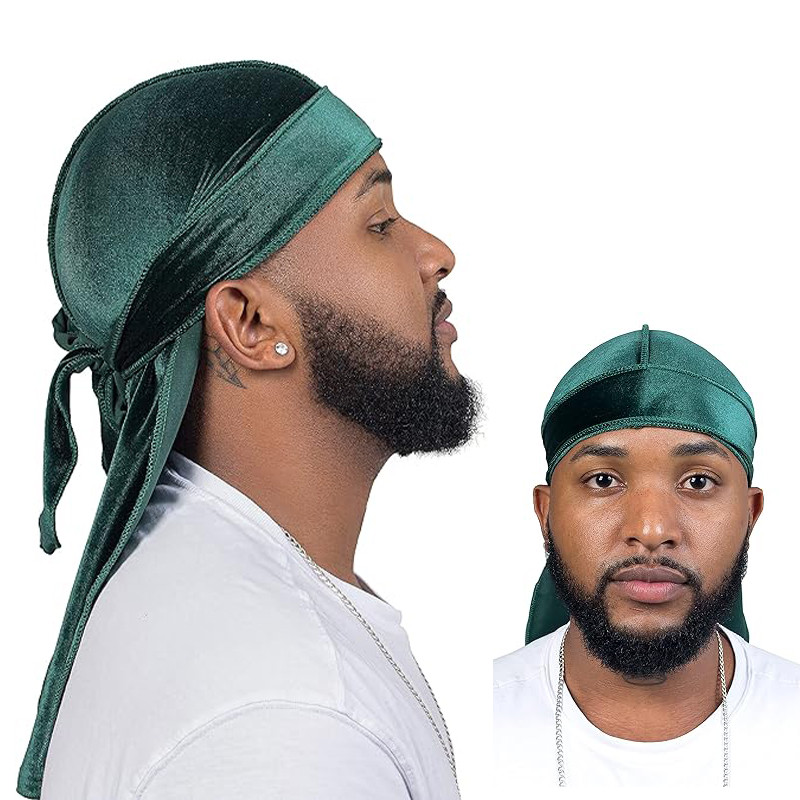 Vintage Velvet Durag Solid Color Lace Up Head Wraps Soft Bandana Elastic Turban Cap Comfortable Cycl