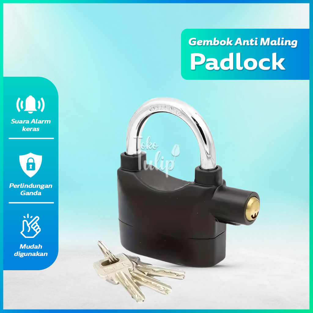 Gembok Alarm Anti Maling Original Gembok Alarm Anti Bongkar Kunci Pintu Hitam Anti Air Sirene Alarm 