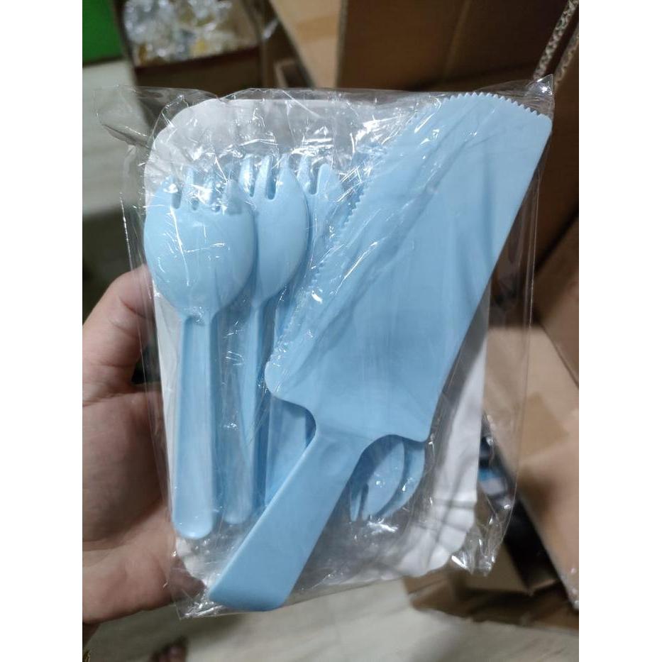 Piring Kertas Garpu Pisau Set Pesta Kue Ulang Tahun Warna Warni Murah - Putih
