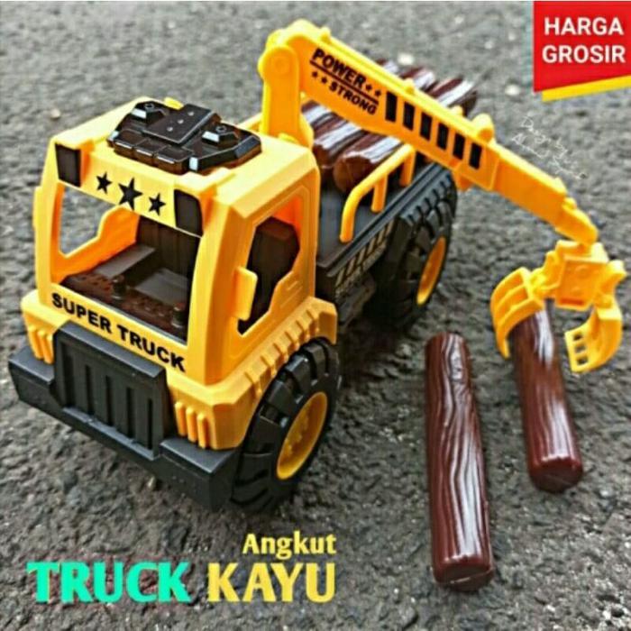 TRUCK LOGGING KAYU AK93 - MAINAN ANAK TRUCK MUAT KAYU KEREN WARNA MERAH KUNING - MOBIL TRUCK KAYU