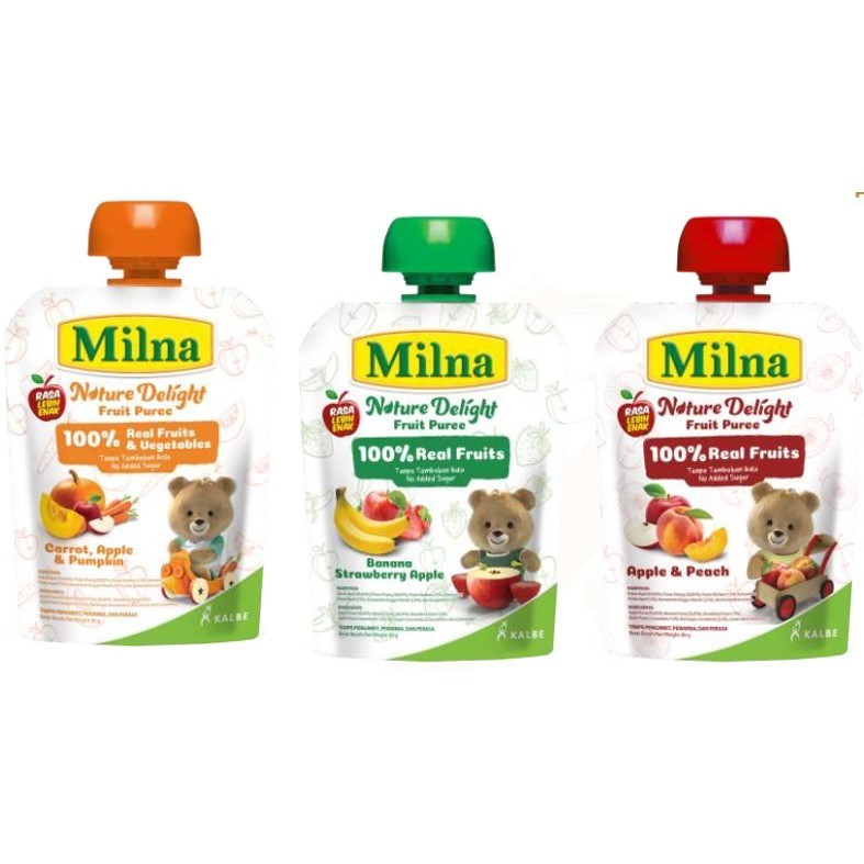 Milna Nature Delight Fruit Puree 80g / jus buah bayi / Mpasi bayi MILNA NATURE DELIGHT Fruit Puree 8