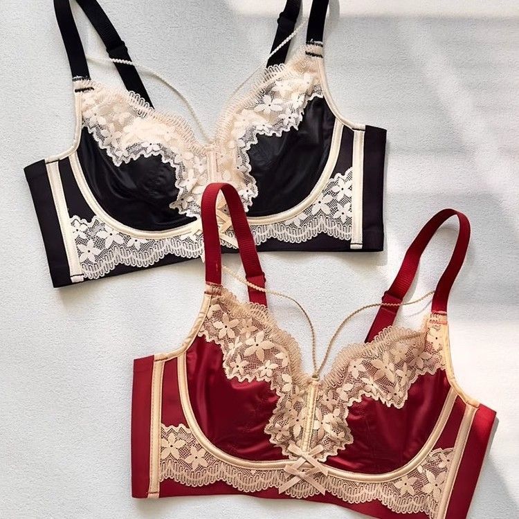 [Saror]Set Bra Minimizer Wanita Bordir Tipis untuk Dada Besar