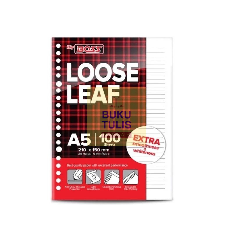[Isi 100 Lembar] LOOSE LEAF BigBoss Bergaris A5 B5 Isi Kertas Binder HVS