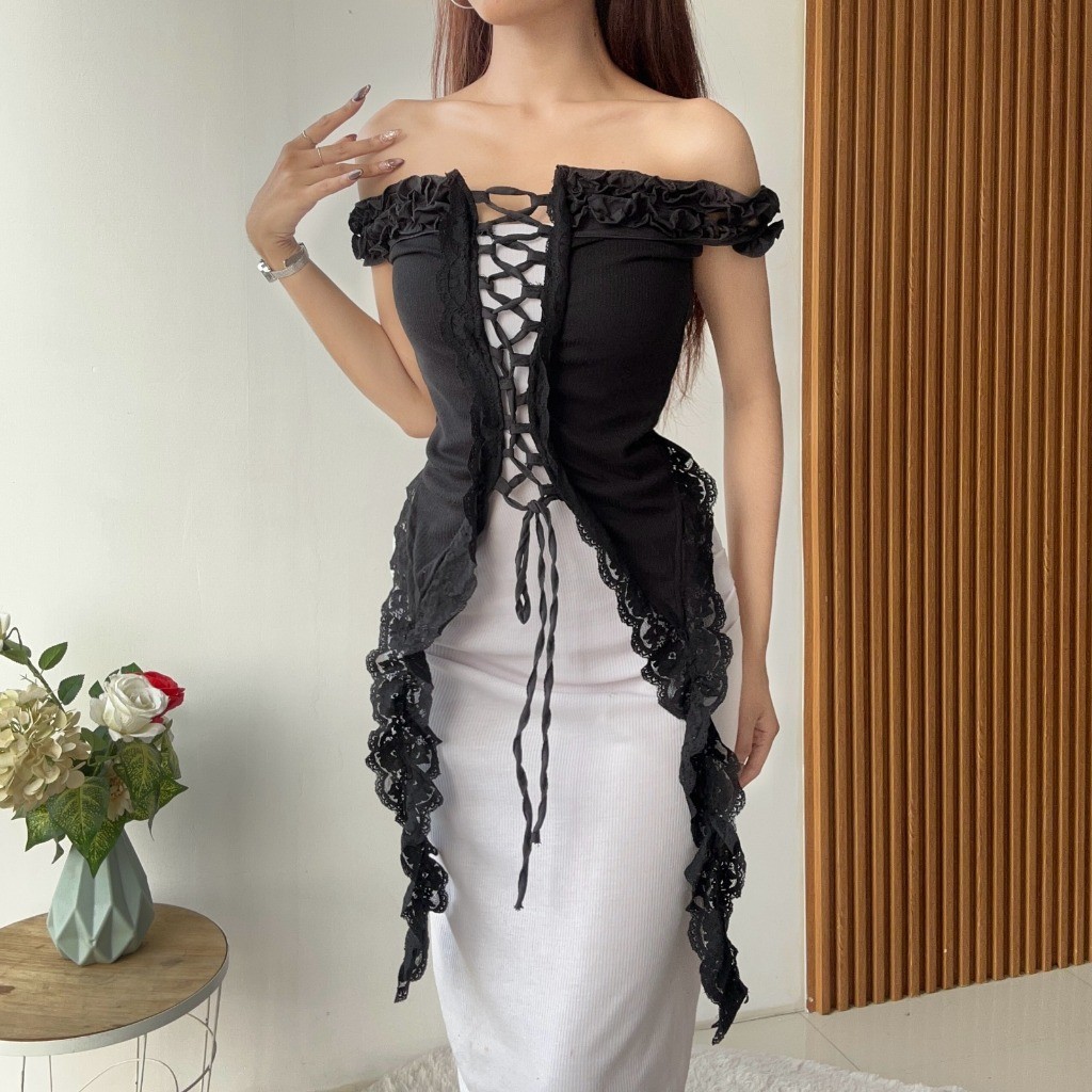 Khavera —— (Real Picture) Geisya Lace Corset Top Atasan Konser Wanita Outfit Konser Wanita Aesthetic
