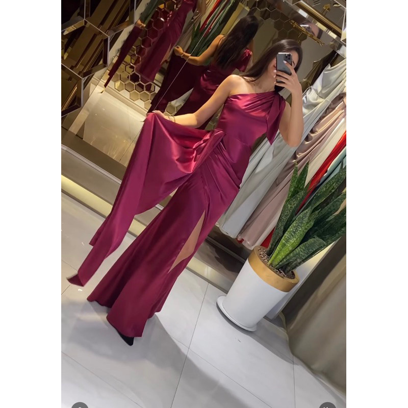 Kenny Dress Velvet Gaun Natal Gereja Satin Polos Kasual Dress Natal Korean Style Bridesmaid F081