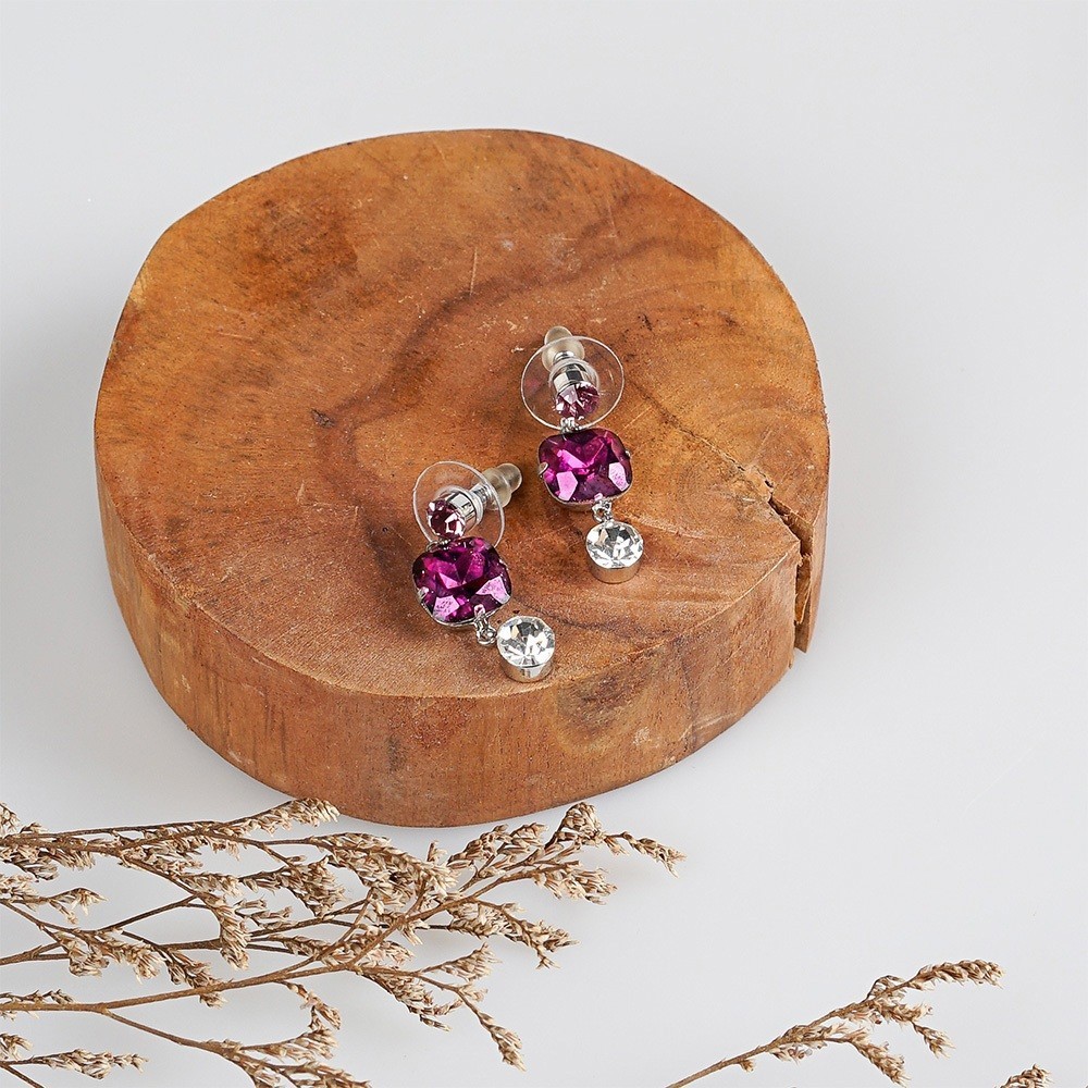 Glamorousky Anting Elegan Kristal Ungu dan Perak – Anting Drops Kristal Ungu Mewah untuk Gaun Malam 