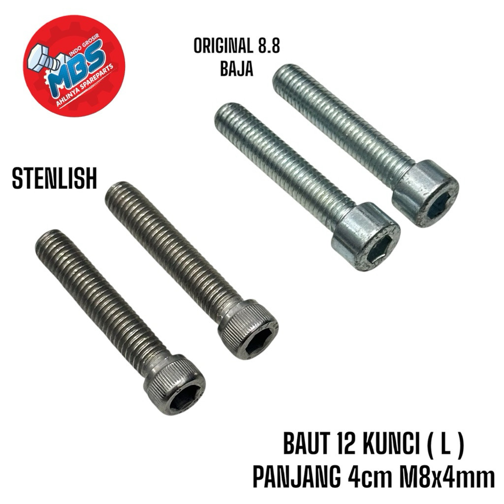 TERLARIS BAUT 12 KUNCI L PANJANG 4cm BOLT STENLIS BAJA ORIGINAL
