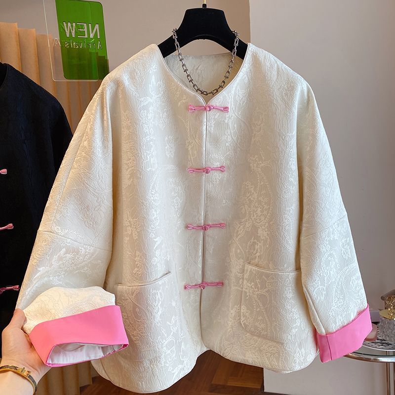 Jaket Kancing Gaya Nasional Jacquard Gaya Cina Baru untuk Wanita Jaket Cardigan Elegan