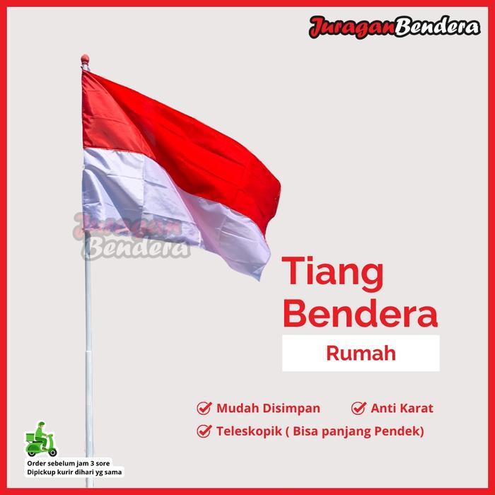 Tiang Bendera Rumah 3M + Bendera Merah Putih Rumah - TiangTeleskop 3M, Satin Terlaris