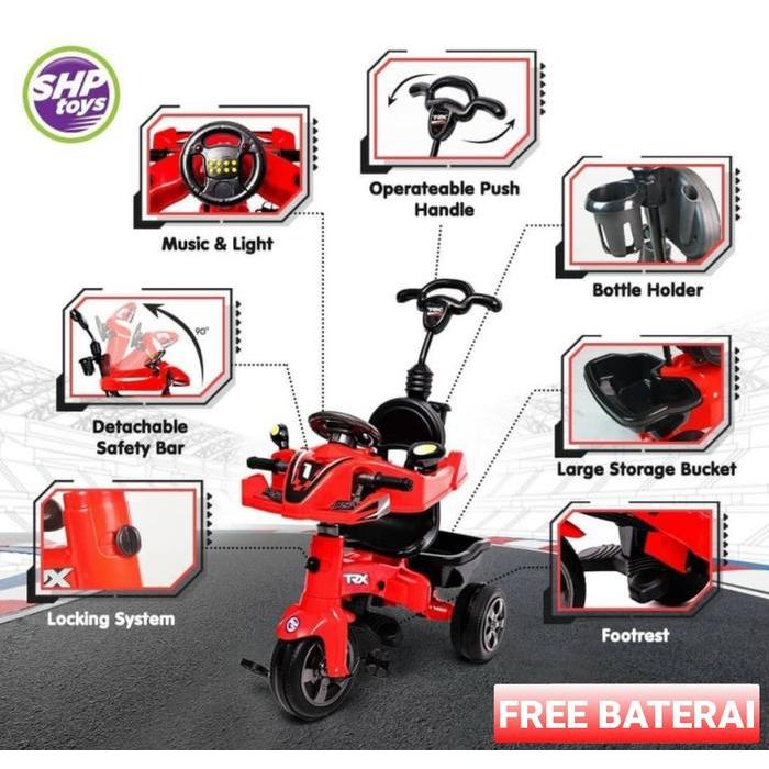 SHP TOYS TRX 575 TRICYCLE MAINAN SEPEDA ANAK RODA TIGA 3 DORONG - Ojek Online