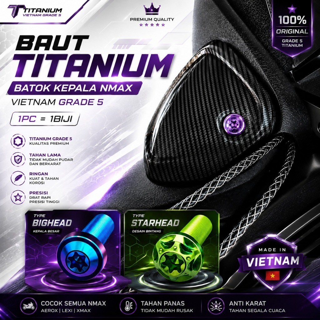 BAUT BATOK KEPALA NMAX TITANIUM VIETNAM GRADE 5 1biji