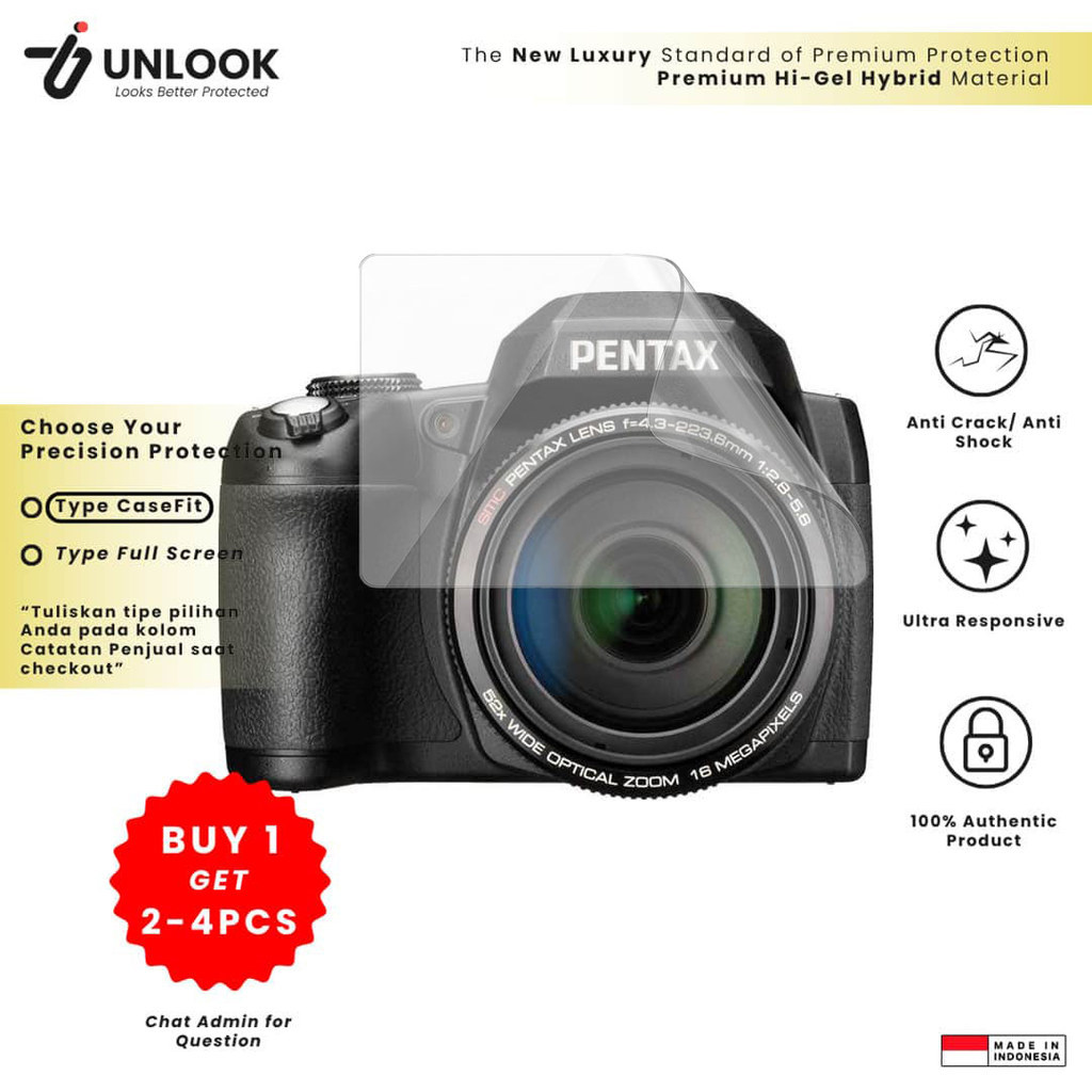 UNLOOK Hi-GEL HYBRID Hydrogel+ Hydro Film for Pentax XG-1, X-5, WG-3 GPS, WG-3, Q-S1, Q7, Q10, Q, Op