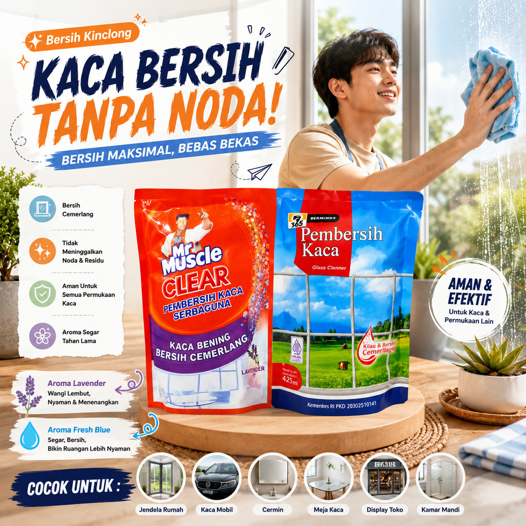 Cairan Pembersih Kaca Refill Kemasan Pouch Glass Cleaner Cermin Jendela Etalase Lemari Kaca Meja Kac
