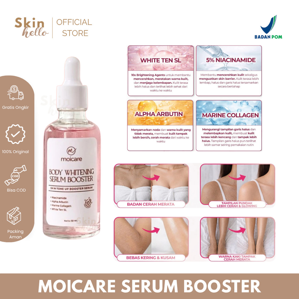 Moicare Body Whitening Serum Booster Niacinamide 5% + Alpha Arbutin Untuk Mencerahkan Kulit Badan Ku