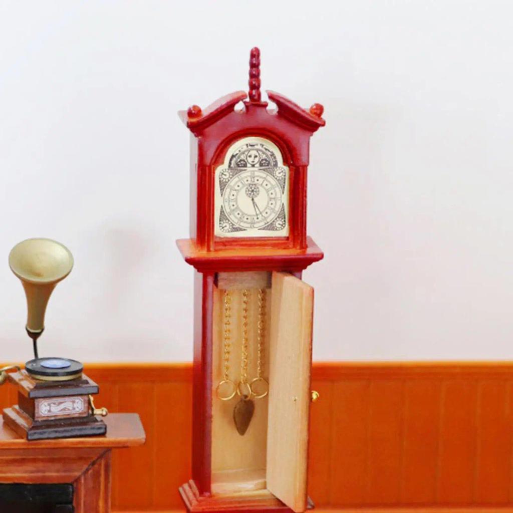 Miniature Dollhouse Grandfather Clock, Mahogany, Non-functioning, Scale 1:12