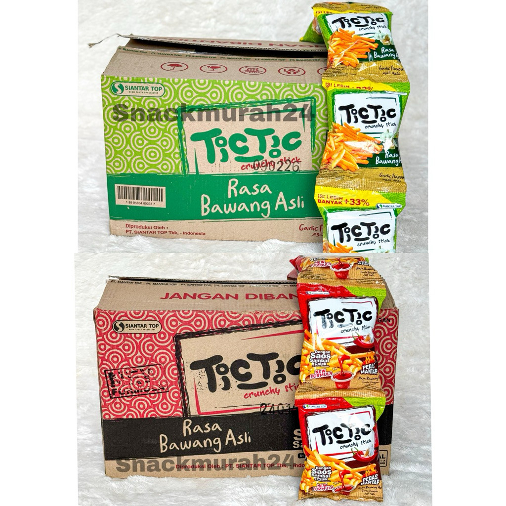 1 DUS TicTic Snack Rasa Bawang Asli Spicy Garlic Pedas Mantab 1 DUS Isi 60 D0043