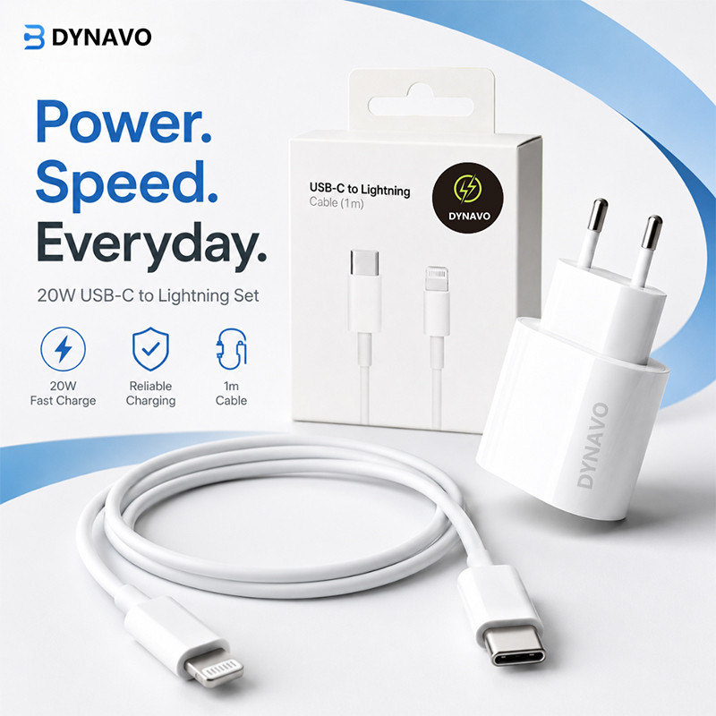 DYNAVO Charger 20W Kabel Lightning Fast Charging Original Untuk iPhone 8 9 10 11 12 13 14 iPad AirPo