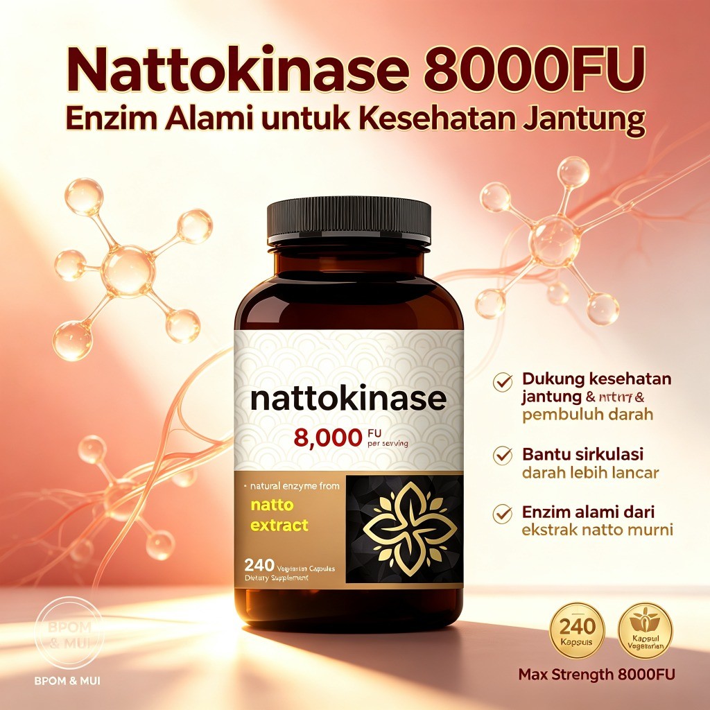 Nattokinase 8000FU Suplemen Enzim Alami dari Ekstrak Natto - Dukung Kesehatan Jantung & Sirkulasi Da