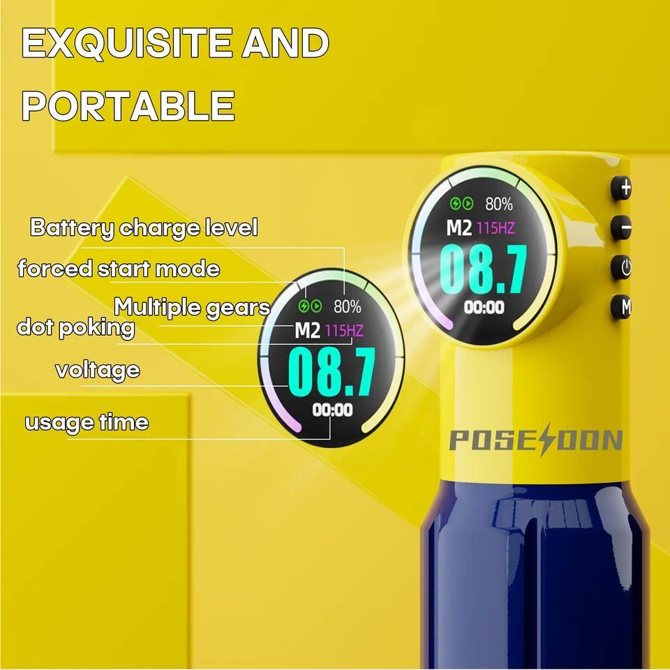 Kit Tato POSEIDON atau Mesin Tato Pena Tato Nirkabel untuk Kit Mesin Tato, Catu Daya Tato 1600MAh, K