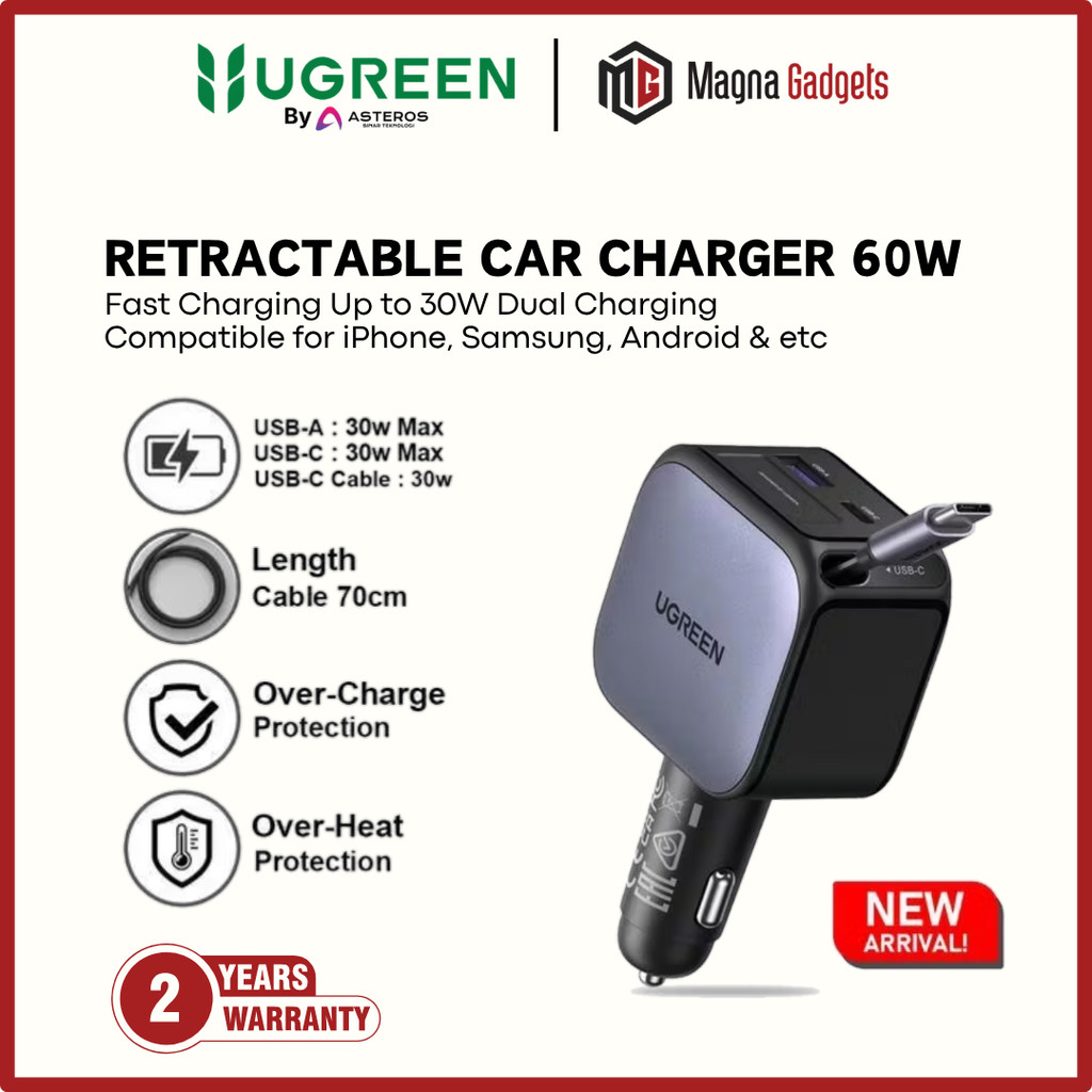UGREEN Adaptor Car Charger 63W / 30W Mobil USB A + USB C Fast Charging Support PD Power Delivery & P