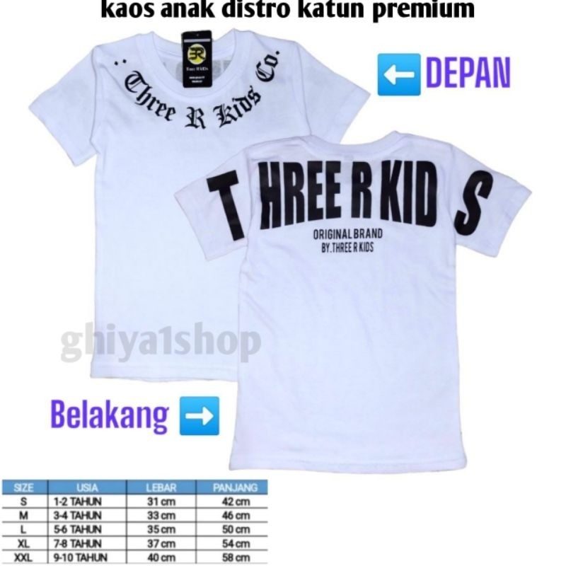 Kaos Atasan Anak Distro Unisex 3Rkids katun 30s 1-10 thn Baju Anak Distro 3Rkids Laki Laki Perempuan