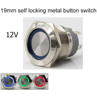 12V 5 Pin 19mm Metal Push Button ON Momentary Switch Blue Push Button 19MM Blue [IT]