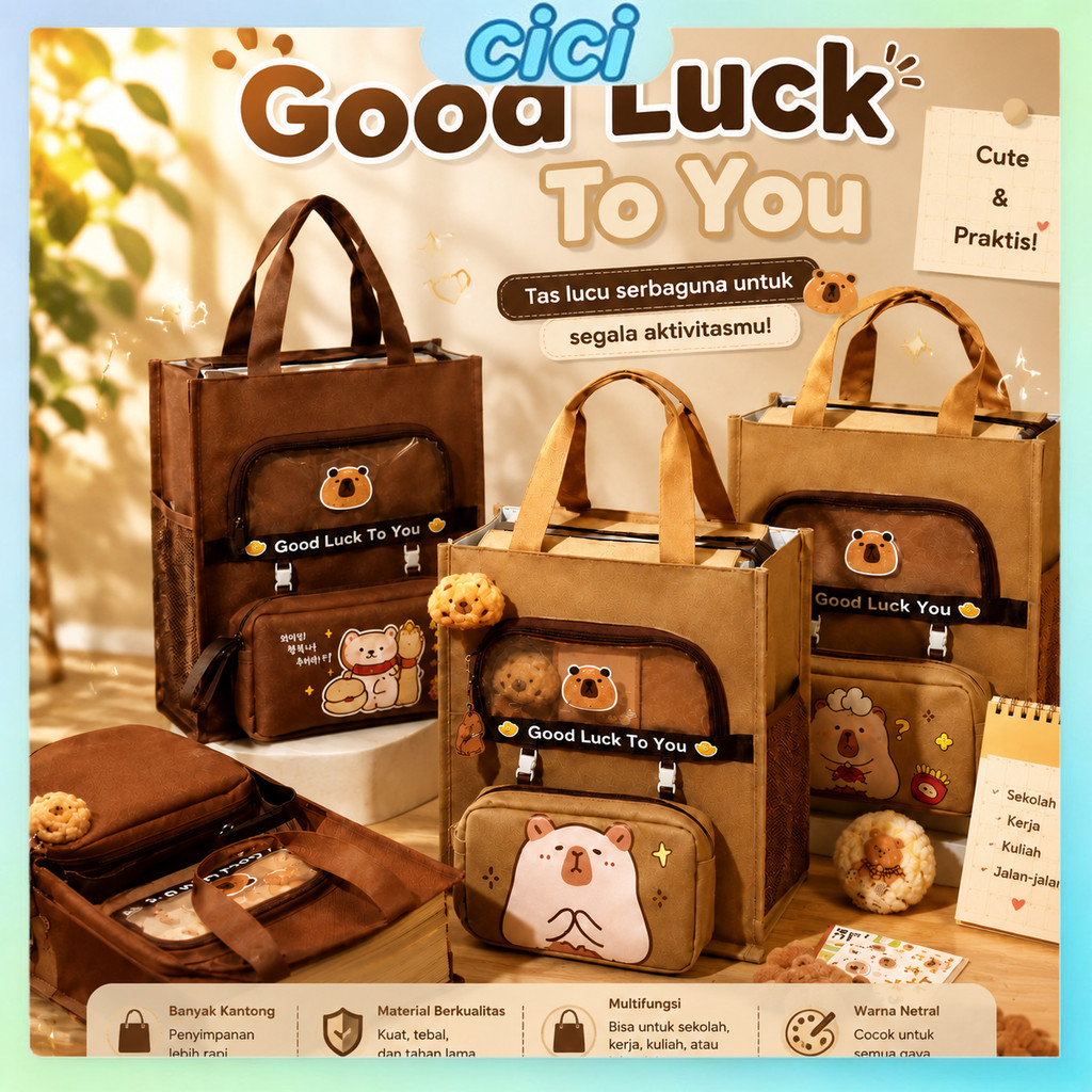 Tas jinjing capybara bertingkat yang lucu / Tas buku jinjing siswa / Tas les dengan model bisa dilep