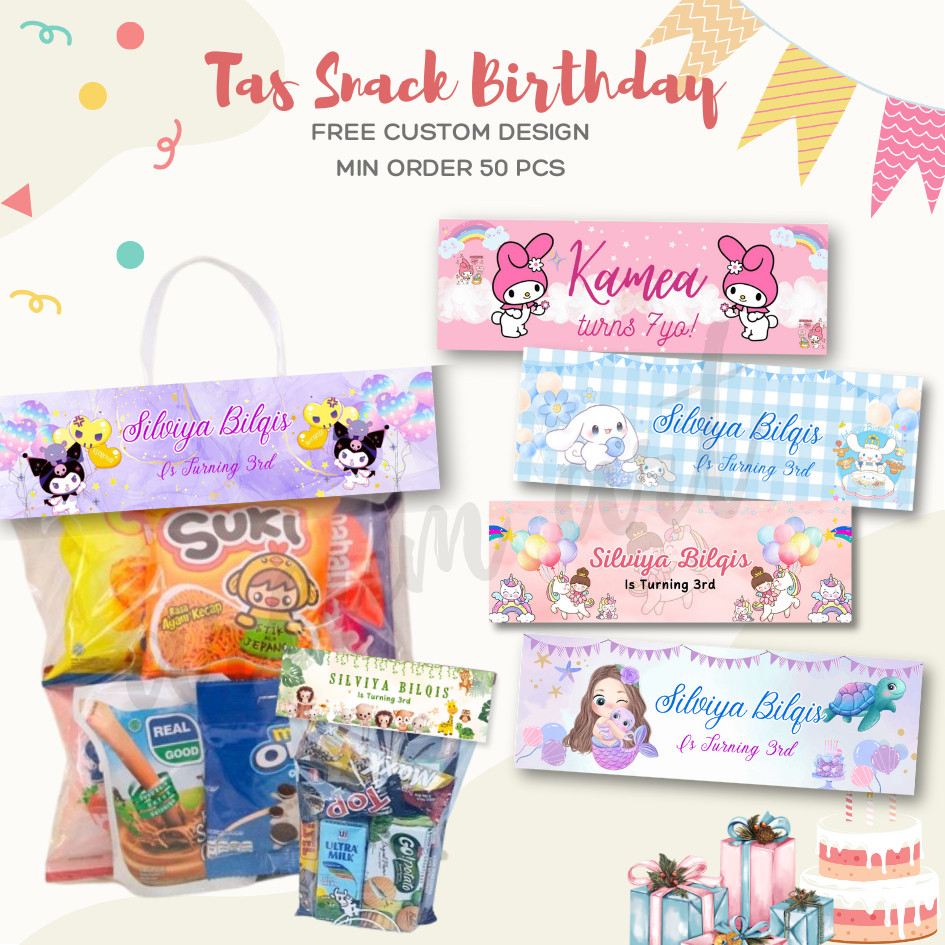 Tag Snack Ulang tahun / tas snack anak / tas plastik snack ulang tahun anak